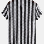 Hollow Out Stripe Textured Button Up Shirt