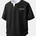 Relax Fit Milano Print 2 In 1 Notched Collar Waffle T-Shirt
