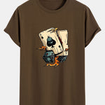 Dice Playing Cards Print Cotton Arc Hem T-Shirt