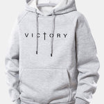 Victory Slogan Print Drawstring Hoodie
