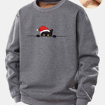Christmas Black Cat Print Teddy Fleece Lined Sweatshirt