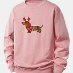 Christmas Dachshund With Reindeer Antlers Print Relax Fit Sweatshirt