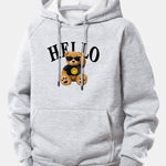 Hello Sunglasses Bear Print Drawstring Hoodie