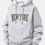 Camouflage New York Print Drawstring Hoodie