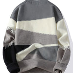 Color Block Fringe Patchwork Crew Neck Sweater
