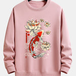 Koi Fish Lotus Print Relax Fit Sweatshirt