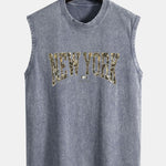 Camouflage New York Print Washed Distressed Tank Top