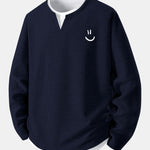 Long Sleeve Smiley Face Print 2 In 1 Waffle T-Shirt