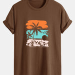 Regular Fit Palm Tree Silhouette Print Cotton T-Shirt