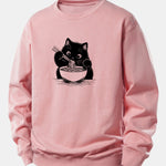 Black Cat Ramen Print Relax Fit Sweatshirt