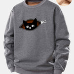 Zipper Black Cat Print Teddy Fleece Lined Sweatshirt