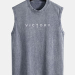 Victory Slogan Print Washed Distressed Tank Top