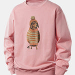 Dachshund Wearing Sweater Print Relax Fit Sweatshirt