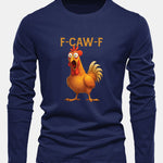 Long Sleeve Rooster Print Cotton T-Shirt