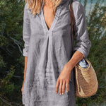 Zeagoo Women's Button Down Knee Length Midi Dress V Neck Split Casual Long Sleeve Dress