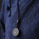 Buddha Stones Black Obsidian Bagua Yin Yang Strength Necklace Pendant