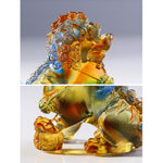 Buddha Stones Handmade Liuli Crystal Lion Art Piece Strength Home Office Decoration