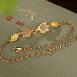 Buddha Stones 925 Sterling Silver Natural Hetian White Jade Cyan Jade Lovely Fox Luck Bracelet