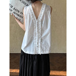 Women's Ruffle Trim Petal Collar Sleeveless Blouse