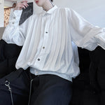 Vintage Stand Collar Pleated Shirt