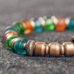Buddha Stones Tibetan Colorful Glass Beads Copper Wealth Bracelet