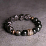 Buddha Stones Black Obsidian Ebony Wood Copper Strength Couple Bracelet (Extra 30% Off | USE CODE: FS30)