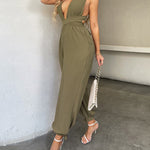 Zeagoo Women's Crisscross Tie Backless Halter Jumpsuit Deep V Neck Sleeveless Jumpsuits