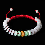 Buddha Stones Round Jade Lucky Red String Weave Bracelet