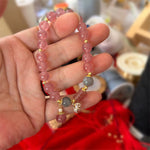 Buddha Stones Natural Strawberry Quartz Zircon Flower Positive Charm Bracelet