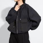 Loose-fitting Hooded Pocket Cargo Short Jacket