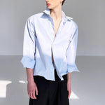 Blue Cotton Bent Shape Slim Fit Short Shirt