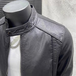 PU Stand Collar Slim Jacket