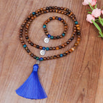 Buddha Stones 108 Mala Beads Tiger Eye Buddha Strength Bracelet Tassel Necklace Pendant