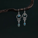 Buddha Stones 925 Sterling Silver Hook Vintage Copper Plated Silver Turquoise Waterdrop Pattern Balance Drop Dangle Earrings