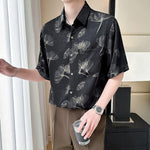 Ice Silk Drape Lapel Floral Shirt
