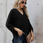 Zeagoo V-Neck Long Sleeve Buckle T-Shirt Plain Shirts Shirt Top Elegant Shirts Casual Slim Fit Basic