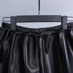 Leather A-line Elastic High Waist Loose Slim Wide Leg Shorts