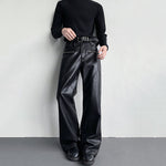 Vintage Zipper PU Leather Bootcut Trousers