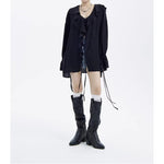 Large Ruffled V-neck And Tie-up Loose Shirt