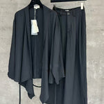 Retro Deconstructed Windbreaker Irregular Cardigan Elastic Waist Wide Leg Pants