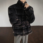 Stripe Warm Artificial Fur Cotton-padded Jacket