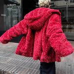 Christmas Red Hooded Lambswool Eco-friendly Faux Fur Coat