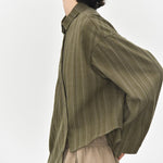 Womenâ€™s Striped Slanted Placket Irregular Hem Shirt