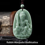 Buddha Stones Chinese Zodiac Natal Buddha Natural Jade Wealth Prosperity Necklace Pendant (Extra 30% Off | USE CODE: FS30)