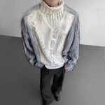 Fur Patchwork Twisted Turtleneck Sweater