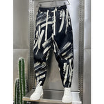 Printed Striped Cropped Harem Casual Pants