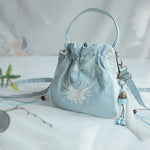 Buddha Stones Handmade Embroidered Flowers Canvas Tote Shoulder Bag Handbag