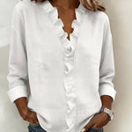 Susan | Blouse with Ruffles, V-Neck and Long Sleeves