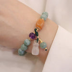 Buddha Stones Cyan Jade Lotus Pumpkin Wish Peace Buckle Amethyst Crystal Healing Bracelet