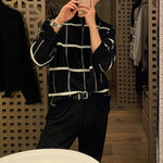 Retro Lapel Plaid Loose Casual Sweater